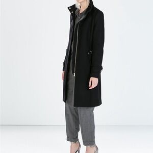 ZARA EUC zip pocket wool mix coat in Black Size M